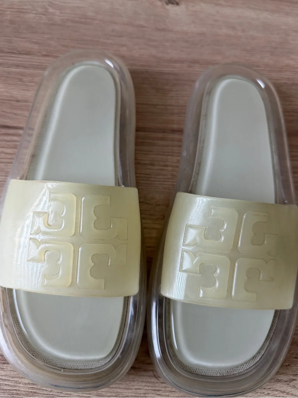 Tory Burch Pearl Ivory Logo Jelly Slide Sandals
